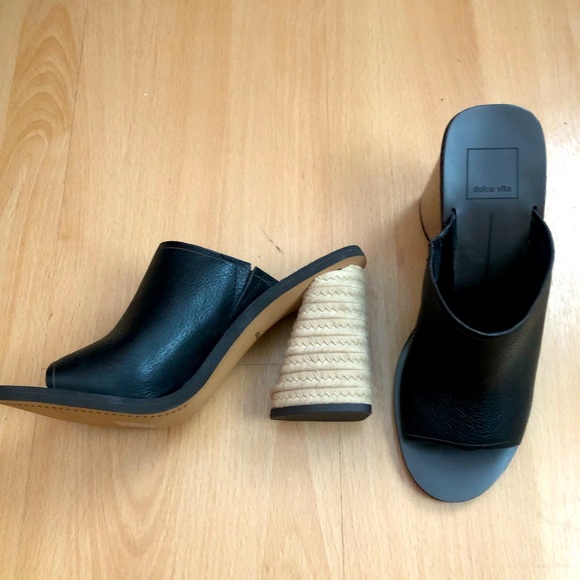 NWOB Dolce Vita Black Espadrille Rope Slide Heeled Sandals Size 8 Chunky heel - Picture 1 of 9